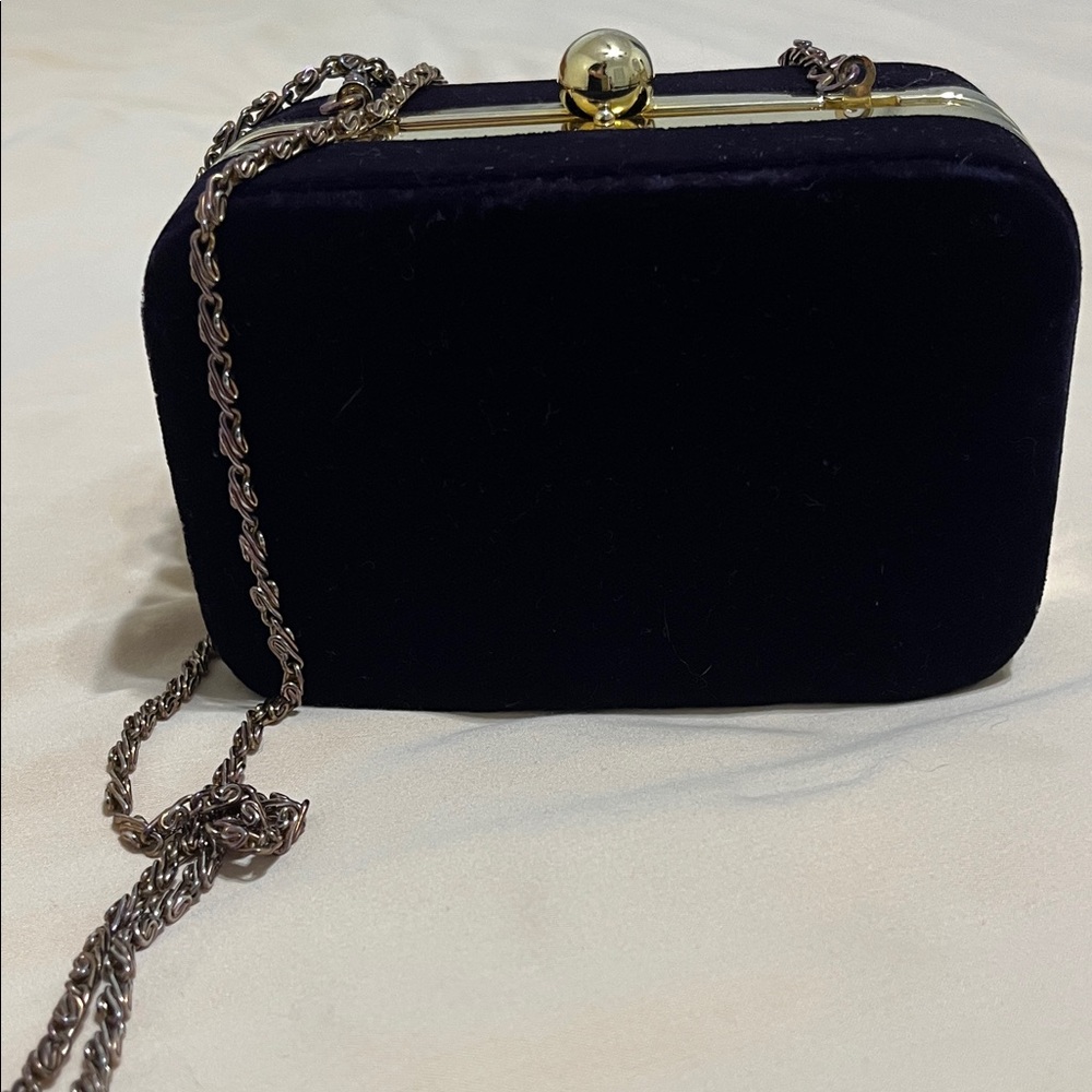 Bechamel Purple Velvet Box Clutch with Gold Trim